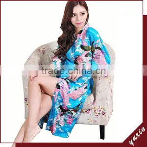 Wholesales Silk Peacock Women Silk Kimono Long Robe WR018 thumbnail-1