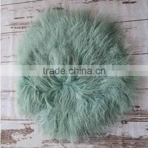Vintage Wool Ruffle Blanket Newborn Felted Flokati Rug Basket Stuffer Round Fur Blanket Backdrop Photography Props thumbnail-1
