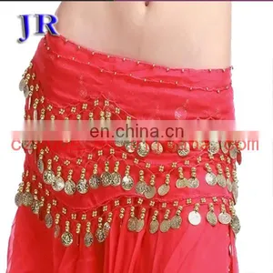 Cheap Chiffon 128 Coins Belly Dance Hip Scarf Belt With Gold Coins Y-2012# thumbnail-1