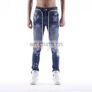 DiZNEW Stock Vintage Skinny Ripped Custom Blue Jeans thumbnail-4