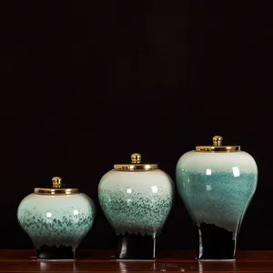Modern Creative Chinese Jingdezhen Green Storage Jar Ceramic Vase With Lid For Indoor thumbnail-1