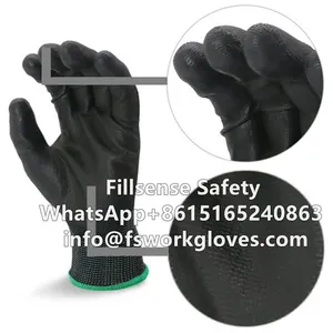 13Gauge Polyester Liner Polyurethane / PU Coated Work Gloves (Black-Black) EN388 3131X thumbnail-3