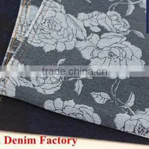 KD-628-12TY 280g Twill Indigo Black Flower Printed Knitted Denim Fabric thumbnail-1
