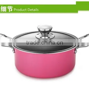 5pcs Pink Aluminum Non-stick Press Cookware Set Fry Egg Pizza Pan Stock Cooking Pasta Noodle Soup Pot Saucepan Cookware Set thumbnail-3
