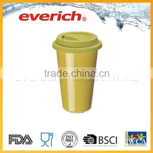 Double Wall Custom Ceramic Coffee Mug With Silicone Lid thumbnail-1