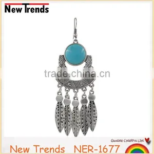 2016 Alloy Silver Plated Leaf Shape Turquoise Earring for Women thumbnail-3