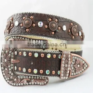 2016 Best Seller Western Rhinestone Leather Belt With Horsehead Conchos thumbnail-4