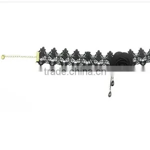 Women 2016 Gothic Handmade Chain Black Flower Lace Choker Collar Chunky Necklace thumbnail-2