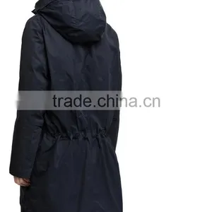 New Powder Navy is a Nylon/waxed Cotton Blend Parka Jacket With a Faux Fur Lined Hood. thumbnail-2