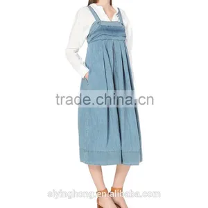 Square Neck Sleeveless Box Pleat Detailing Silver-toned Hardware Contrast Stitching Flared Hemline Women Denim Dress thumbnail-3