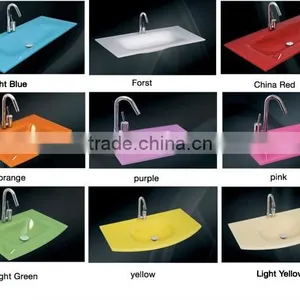 Colorful Glass Basin MDF Cabinet Commercial Bathroom Vanity thumbnail-5