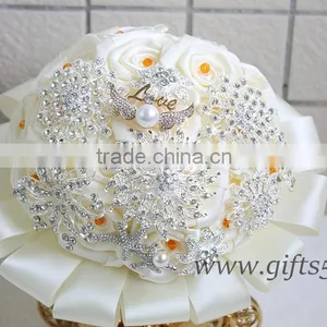 Wedding Bouquet Purple Pink White Roses Bridal Bouquet With Pearls thumbnail-1