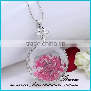 Gold Jewellery Design PINK Flower Glass Pendant Necklace for Women thumbnail-6