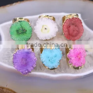 Sun Flower Shape Solar Quartz Ring Golden Electroformed Freeform Druzy Gem Stone Jewelry Rings thumbnail-1