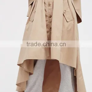 Fashion Clothing Cream Color Wind Breaker Stylish Trench Coat for Lady thumbnail-4