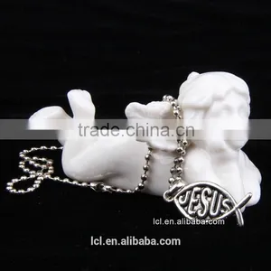 Fashion Imitation Jewelry Necklace, Antique Imitation Silver Religious Bead Necklace With Fish Pendant thumbnail-1