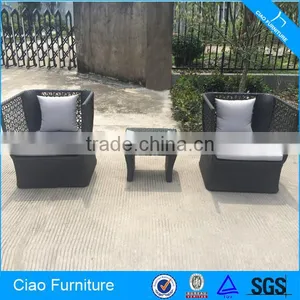 Modern Black Rattan High Back Wide Coffee Table Set thumbnail-1