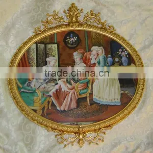 Floral Ceramic and Gold Plated Copper Mounted Framed Wall Hanging Art Fresco, Wall Mural thumbnail-5