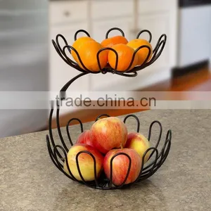 High Quality Black Wire Flower Shape 2 Tier Fruit Basket thumbnail-1