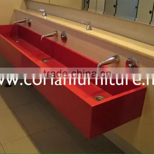 Red Corian Made Big Size Wall Hung Bathroom Basin thumbnail-1