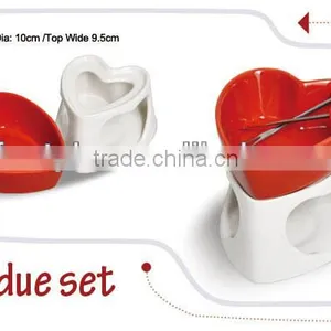 Heart Shaped Ceramic Fondue Set thumbnail-1