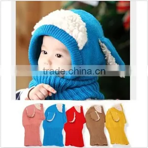 Siamese Puppy Scarf Winter New Baby Hat Wool Hat Winter Hat Hot Sale Beanie Hat Hooded Scarf Earflap Knit Cap thumbnail-1