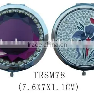Handheld Jeweled Folding Metal Round Shape Pocket Make up Mirror thumbnail-1