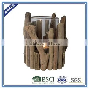 New Design Handmade Poly Resin Wood With Glass Candle Holder thumbnail-2