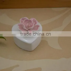 Hand Painted White Ceramic Jewel Box With Flower Shape Design thumbnail-5