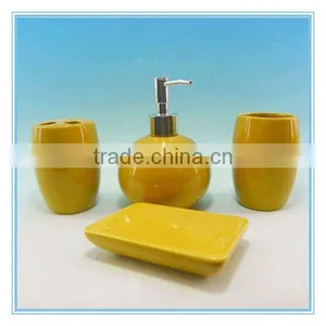 Hot Sale Round Yellow Dehua 4pcs Ceramic Bathroom Set thumbnail-1