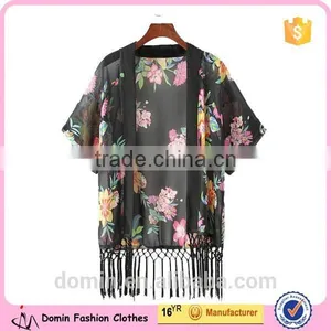 New Fahison Women Floral Printed Tassel Cardigan Kimono thumbnail-1