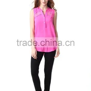 Fashion Design Sleeveless Back Pleated Woman Blouse thumbnail-3
