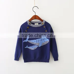 Hot Knitted Patchwork Whale Pattern Round Collar Children Sweater of High Quality thumbnail-1