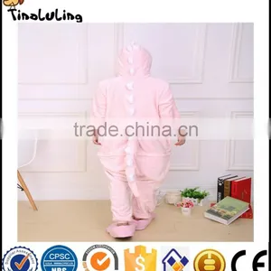 Autumn Winter Flannel Lovers Couples Animal Pajamas One Piece Cartoon Sleepwear Halloween Pink/Green Dinosaur Cosplay Pajama thumbnail-1
