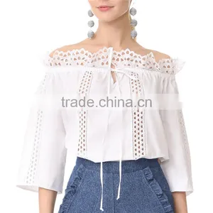 2017 OEM Semi-sheer Loose Off-shoulder Neckline London Lace Blouse thumbnail-6