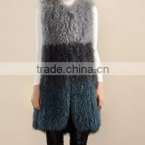 Yanran Fur Fashion YR1000 Block Color Top Quality Real Curly Lamb Hand Knit Fur Vest thumbnail-1