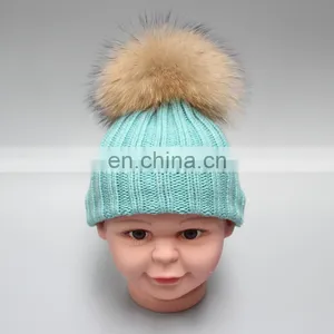 2015 New Year Product Cute Fashion Knit Kids Hats Fur Pom Pom Crochet Baby Hats thumbnail-2