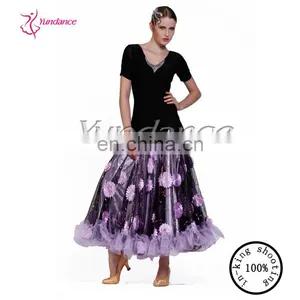 M-100 Dance Clothing Ballroom One-piece Dress Flower thumbnail-3