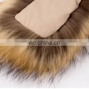 Natural Genuine Raccoon Neck Fur Trim Collar for Jacket thumbnail-3