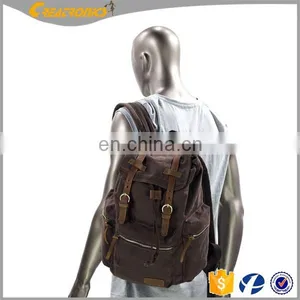 Top Quality Unisex Factory Price Outdoor Laptop Canvas Backpack Casual Daypacks Bookbags Genuine Leather Backpack thumbnail-5