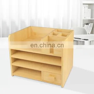Makeup Organizer Bamboo Wood Vanity Countertop Organizer Cosmetic Jewelry Storage Tray With Drawers for Bathroom thumbnail-1