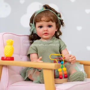 In Stock 22 Inches Cute Girl Reborn Doll Full Body Soft Vinyl Simulation Baby Doll One Piece thumbnail-2
