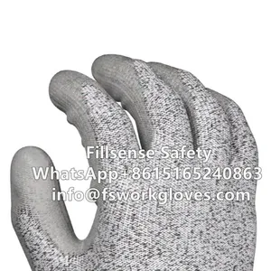Anti Cut Level 5 UHMWPE/HPPE Liner PU Coated Cut Resistant Safety Hand Gloves thumbnail-5