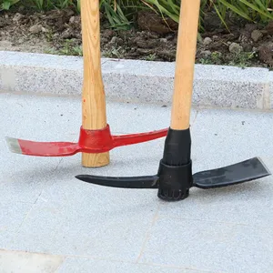 Heavy Duty Rail Steel Pick Axe Mattock Tool for Mining Digging Soil and Construction Work With Wooden Handle thumbnail-3