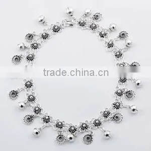 Rich Styled Gorgeous Ornate Silver Flowers & Spheres Anklet thumbnail-1