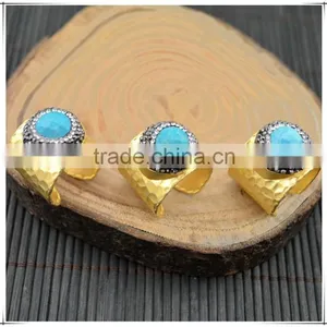 LFD-001R ~ Gold Plated Druzy Faceted Turquoise Stone Pave Rhinestone Crystal Rings For Women Jewelry Finding thumbnail-2