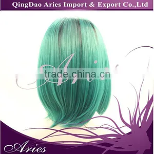 Sexy Ombre Black And Green Short Bob Straight Synthetic Lace Front Wig Customized Cap thumbnail-3