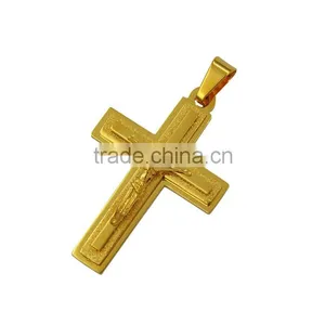 Latest Design Fashion Jewelry Gold Plated Stainless Steel Jesus Cross Necklace Pendant thumbnail-4
