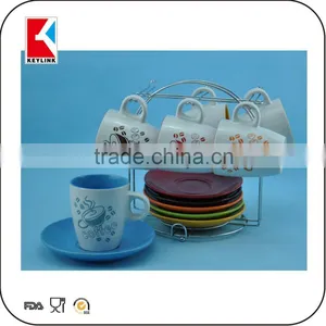 220cc in Color Box Silk Screen Printed Color Mixed Ceramic Tea Cup and Saucer Holder thumbnail-1