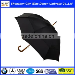 Wholesale Classic Automatic Custom OEM Amazon Hot Sale Air Vents Wooden Stick Umbrella With Wood Hook Handle thumbnail-2